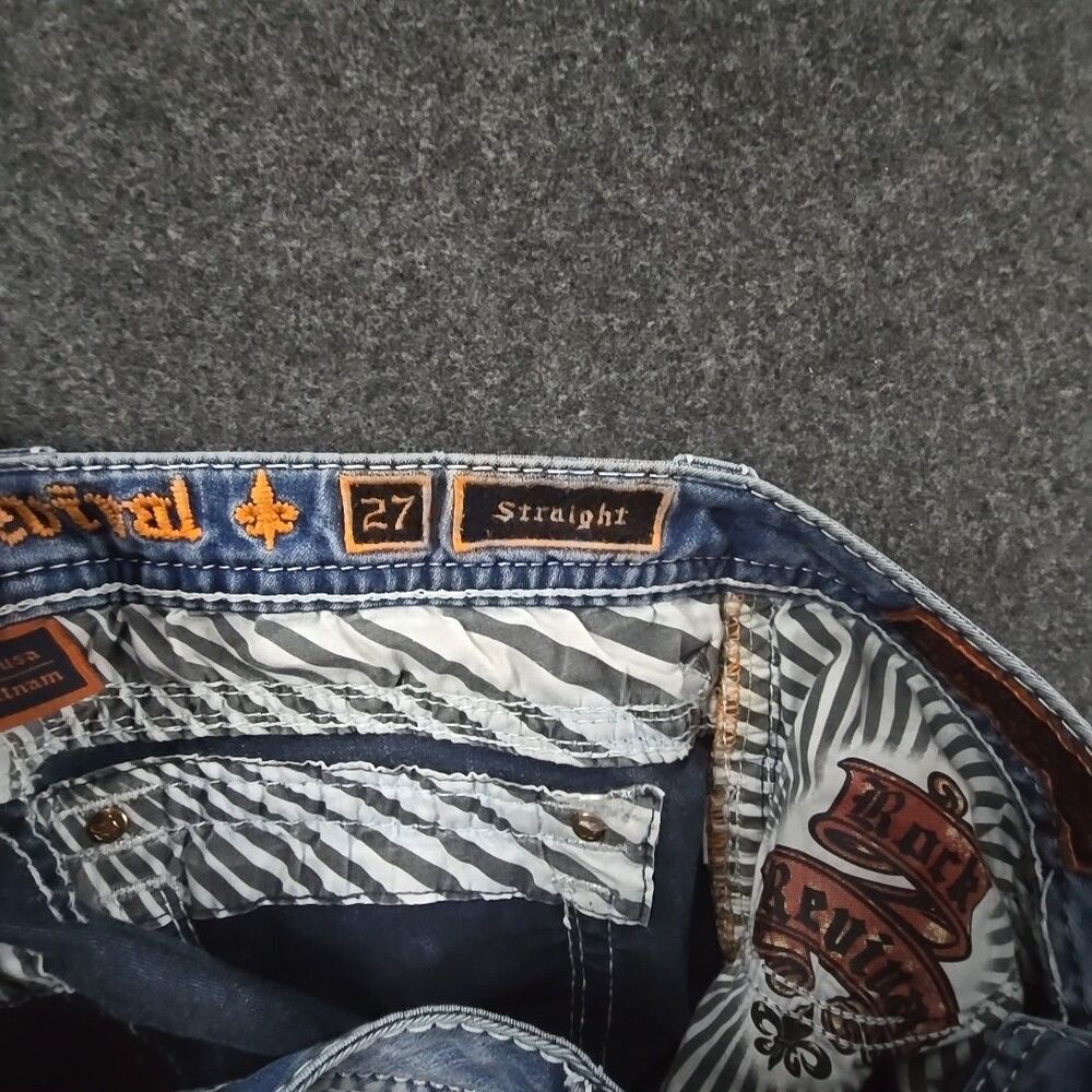 Rock Revival Jen Low Rise Embellished Flap Easy Straight Jeans 27 (32x32) - Picture 14 of 16